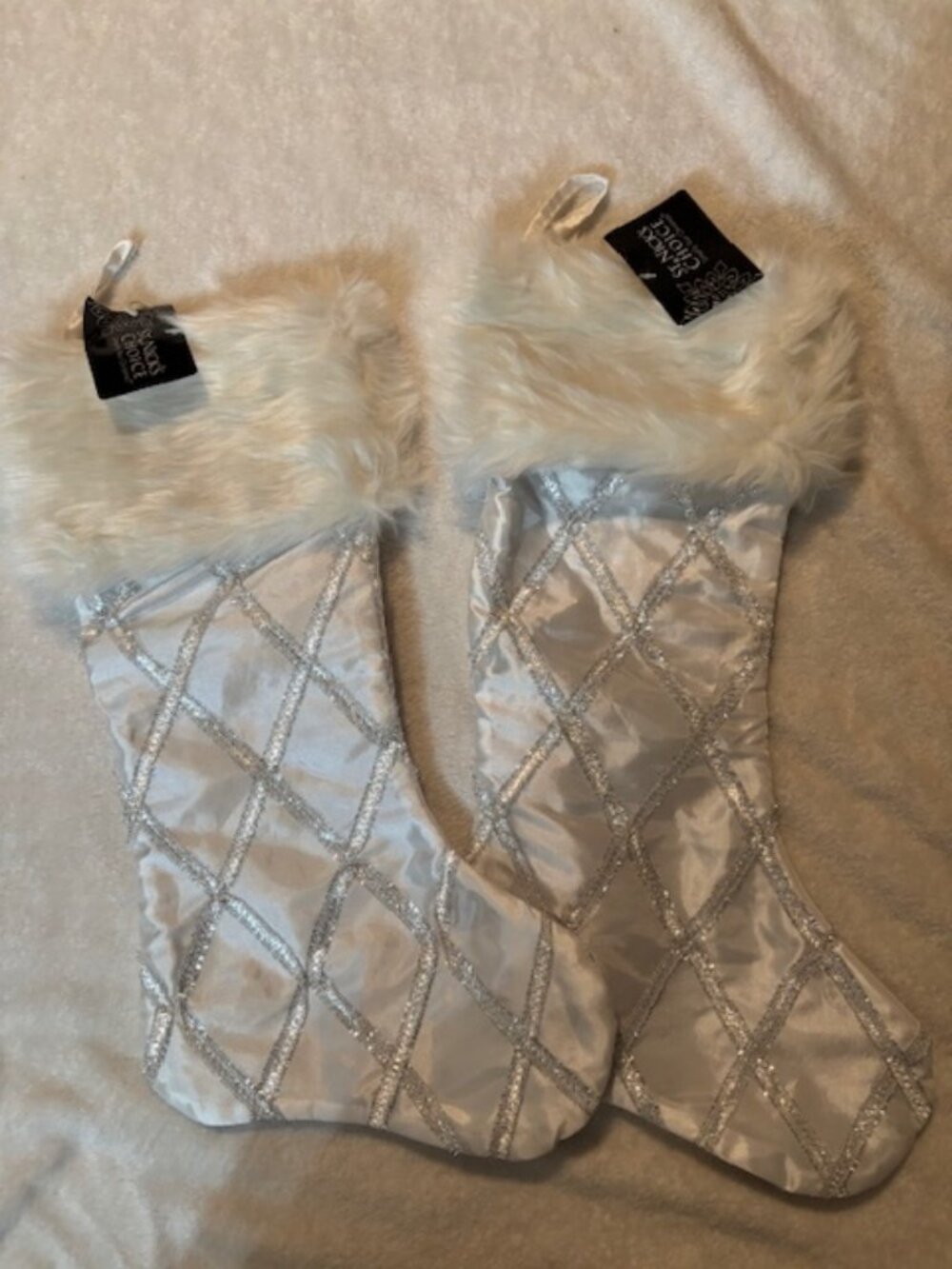 St. Nicks Choice Lot of 2 White Christmas Stocking